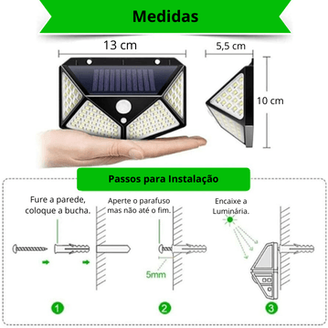 Luminária Solar Inteligente com 4 Placas e 100 LEDs